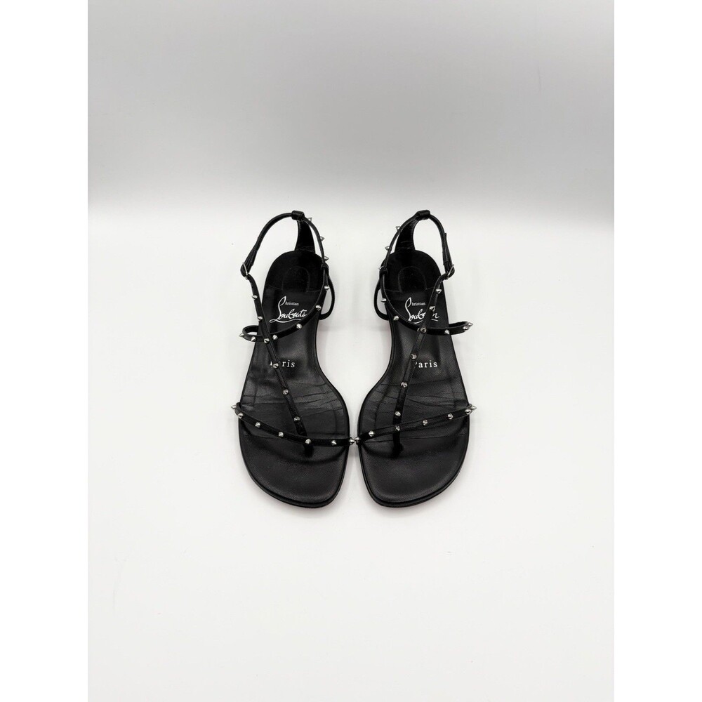 Christian Louboutin Riojana Black Leather Spiked T Strap Sandals Size EU 36